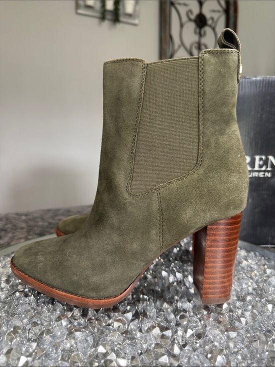 Ralph Lauren Shoes - Ralph Lauren Olive Suede Stacked Heel Chelsea Boot NEW 6